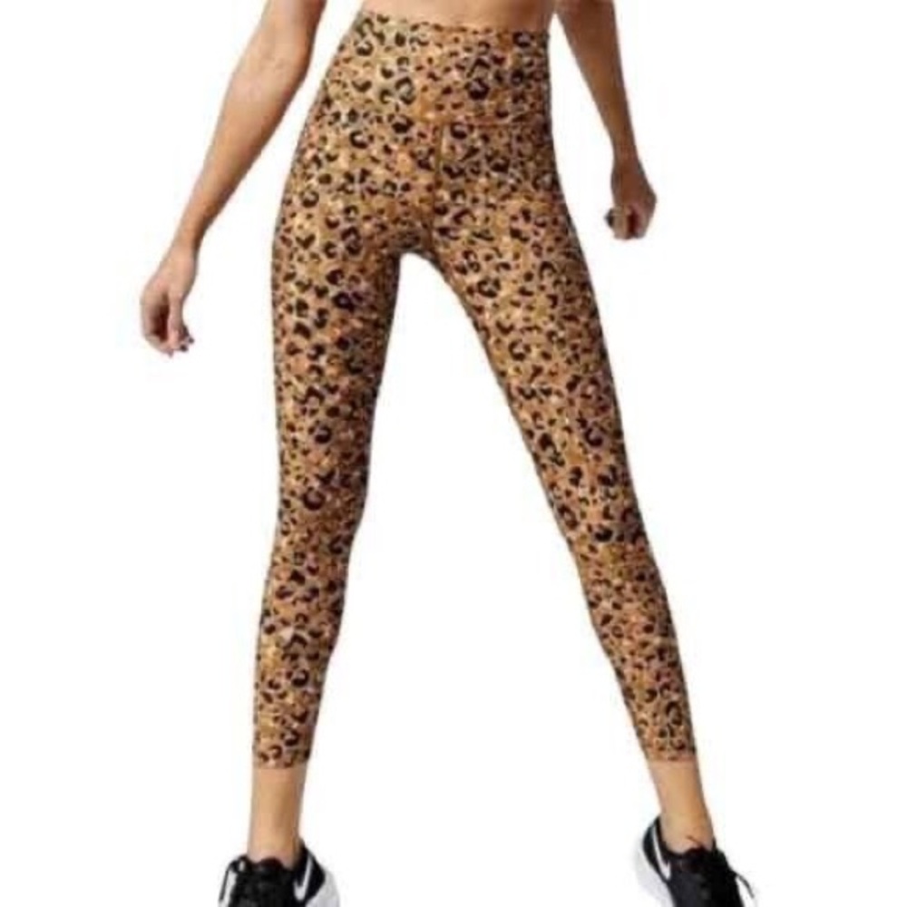 CARBON 38 Women's Sz XS Leopard Print Glitter High Rise 7/8 Leggings